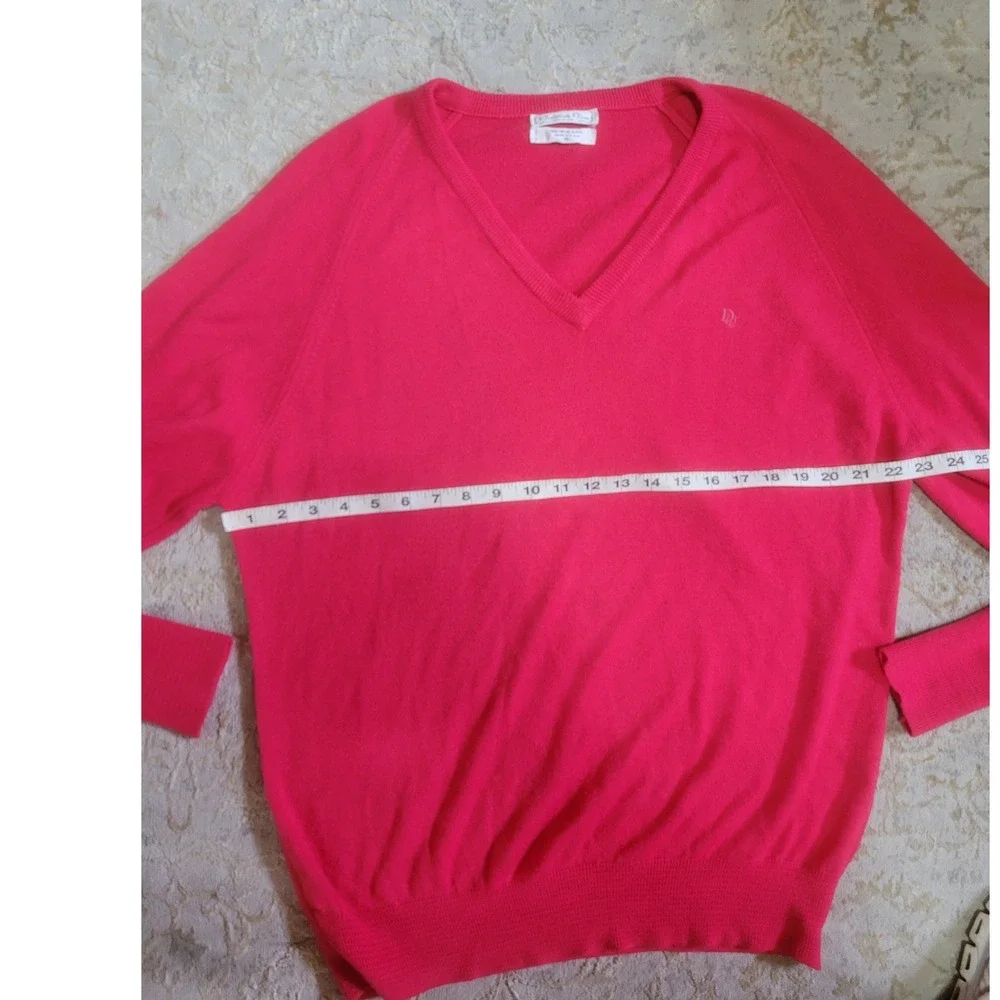 Christian Dior Vintage Pink V-Neck Sweater Mens XL Orlon Acrylic Made in USA
